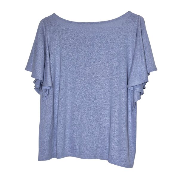 Garnet Hill Womens Linen & Modal Blend‎ Flutter Sleeve Top S Blue Boxy Oversized - Picture 2 of 8